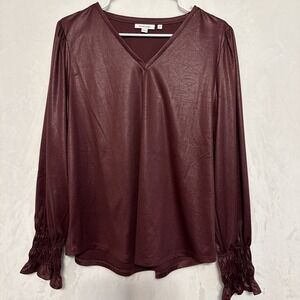 Chico's Dark Burgundy Size 2 (R/12) Top Leather Look Top Blouse